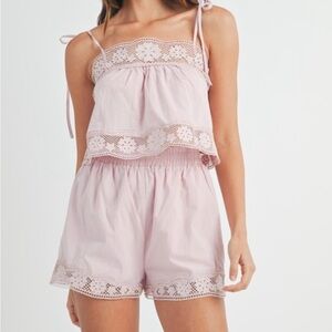 NWT Pink Lace Trim short set